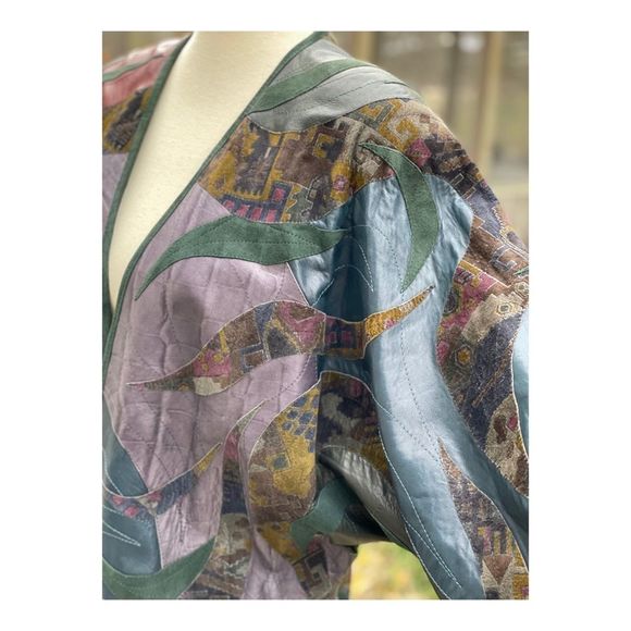 Vintage Streve Lamb Leather Coat Patchwork Open Front Oversized - Picture 3 of 11